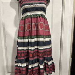 Floral and Striped Tiered Smocked Dress
