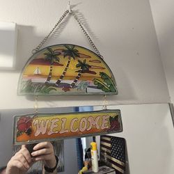 Glass Palm Tree Welcome Sign
