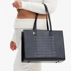 Beis Work Tote In Black Croc