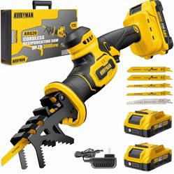 Alloyman Reciprocating Saw, 20V Cordless Battery Power Saw, with 2 X 2.0Ah Batteries & Charger, 0-3500 SPM Variable Speed, Tool-Free Change, 5 PCS Bla