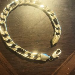 Silver 925 Mens Figaro Bracelet Unmarked