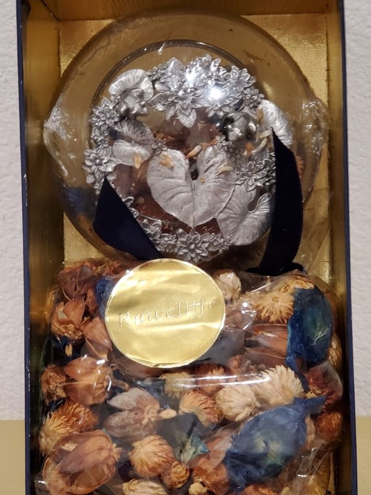 Vintage Rawcliffe Pewter Potpourri Bowl With Bag Of Potpourri