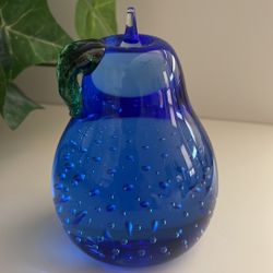 Vintage Art Glass Blue Pear Controlled Bubble