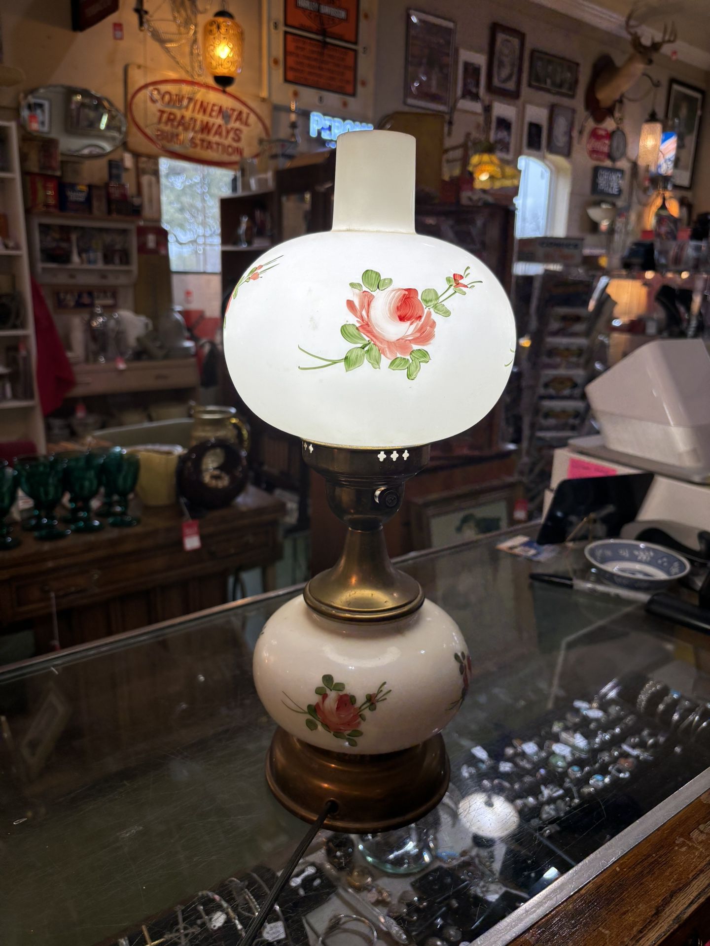 6x18 mini hurricane GONE WITH THE WIND LAMP.  45.00. Johanna at Antiques and More. Located at 316b Main Street Buda. Antiques vintage retro furniture 