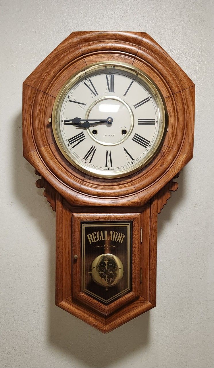Vintage Sunbeam Oak 31 Day Regulator Clock With Chime Spring Drive