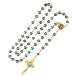 Catholic rosary beads in a gift box. Green