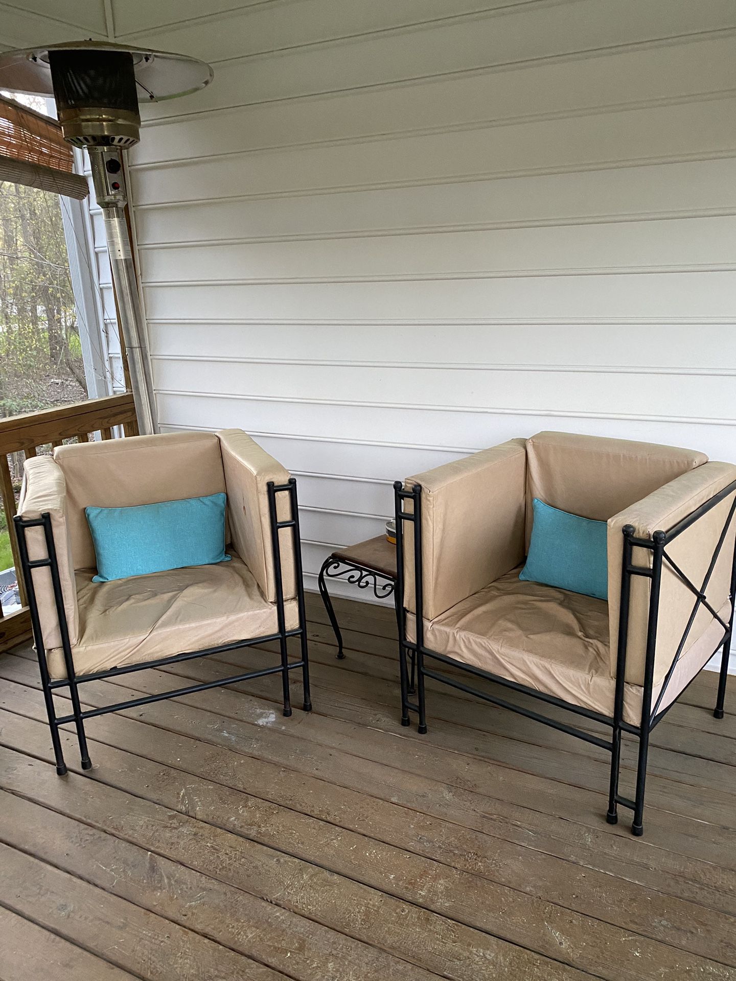 Two Leather Chairs with Iron Frame