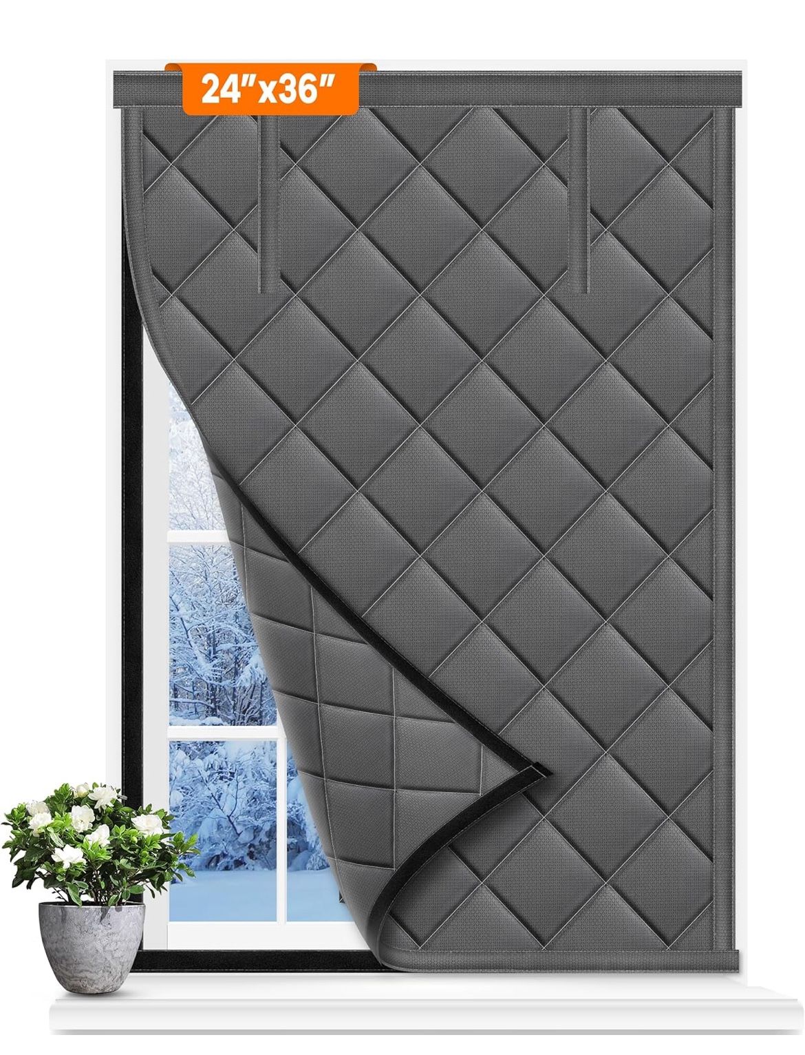 4 Pack Window Insulation for Winter, Fit Max Size 24''X36'', Durable Oxford Fabric and Cotton Filling Window Curtains for Warm Winter, Gray