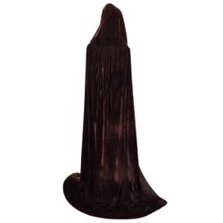 BIGXIAN Long Hooded Cloak Velvet Cape Witch Costume Halloween Costumes For Women Men (Brown, Medium)