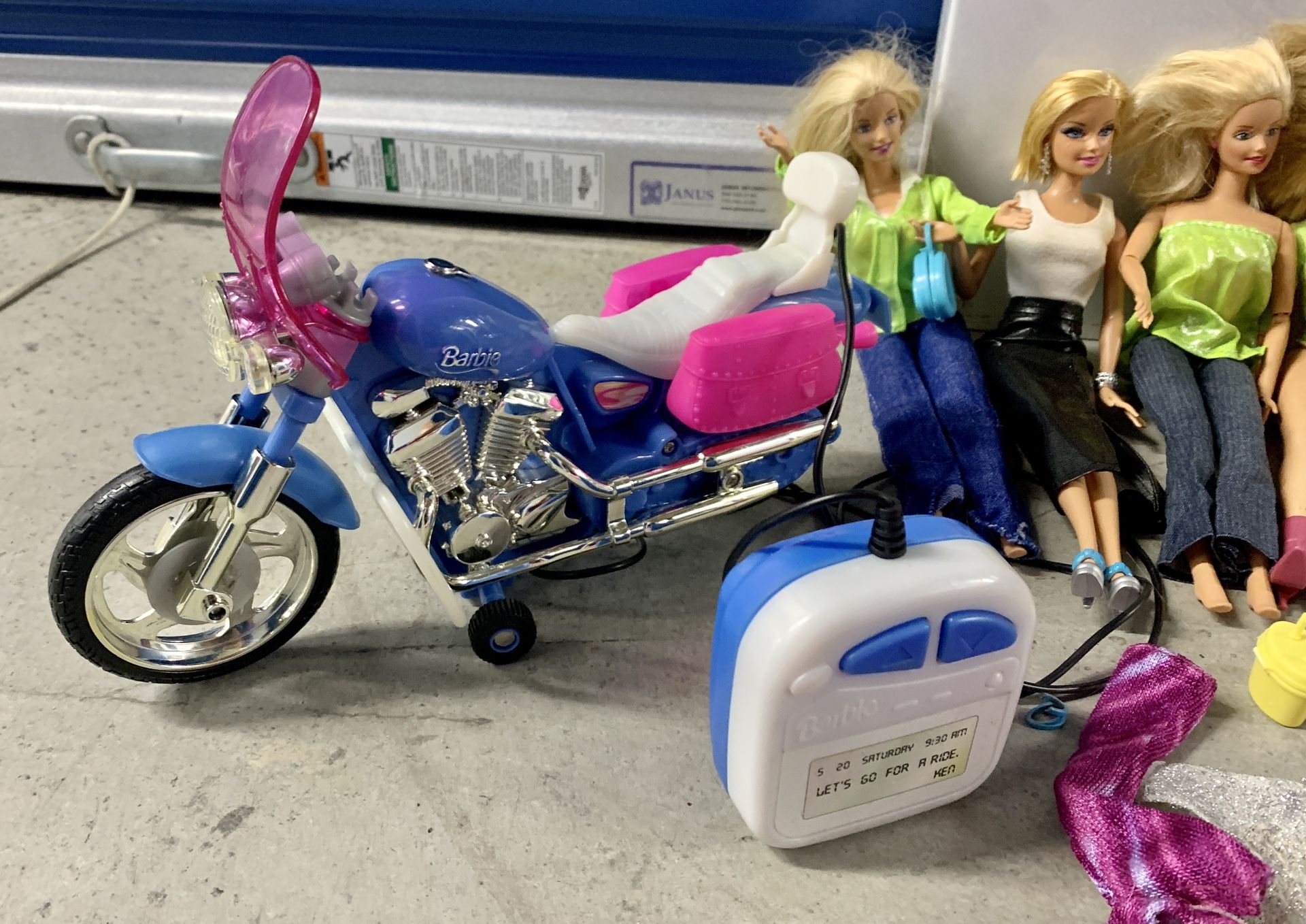 Vintage Mattel Barbie Motorcycle and 14 Barbie Dolls with Many Outfits