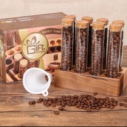 Glass Coffee Beans Storage Containers, 8 PCS Airtight Borosilicate Glass Coffee Canister, Single Dose Coffee Bean Cellar Tubes with Funnel an