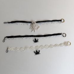 Black & white lace chokers with spider and pearl details #goth #alternative
