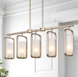 New 29.5" W 5 Lights Metal Linear Chandelier Adjustable Frames Golden Dimmable Adjustable Height 