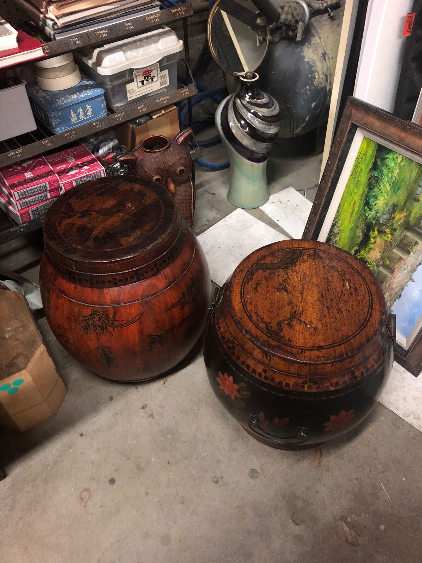 2 antique china rice buckets