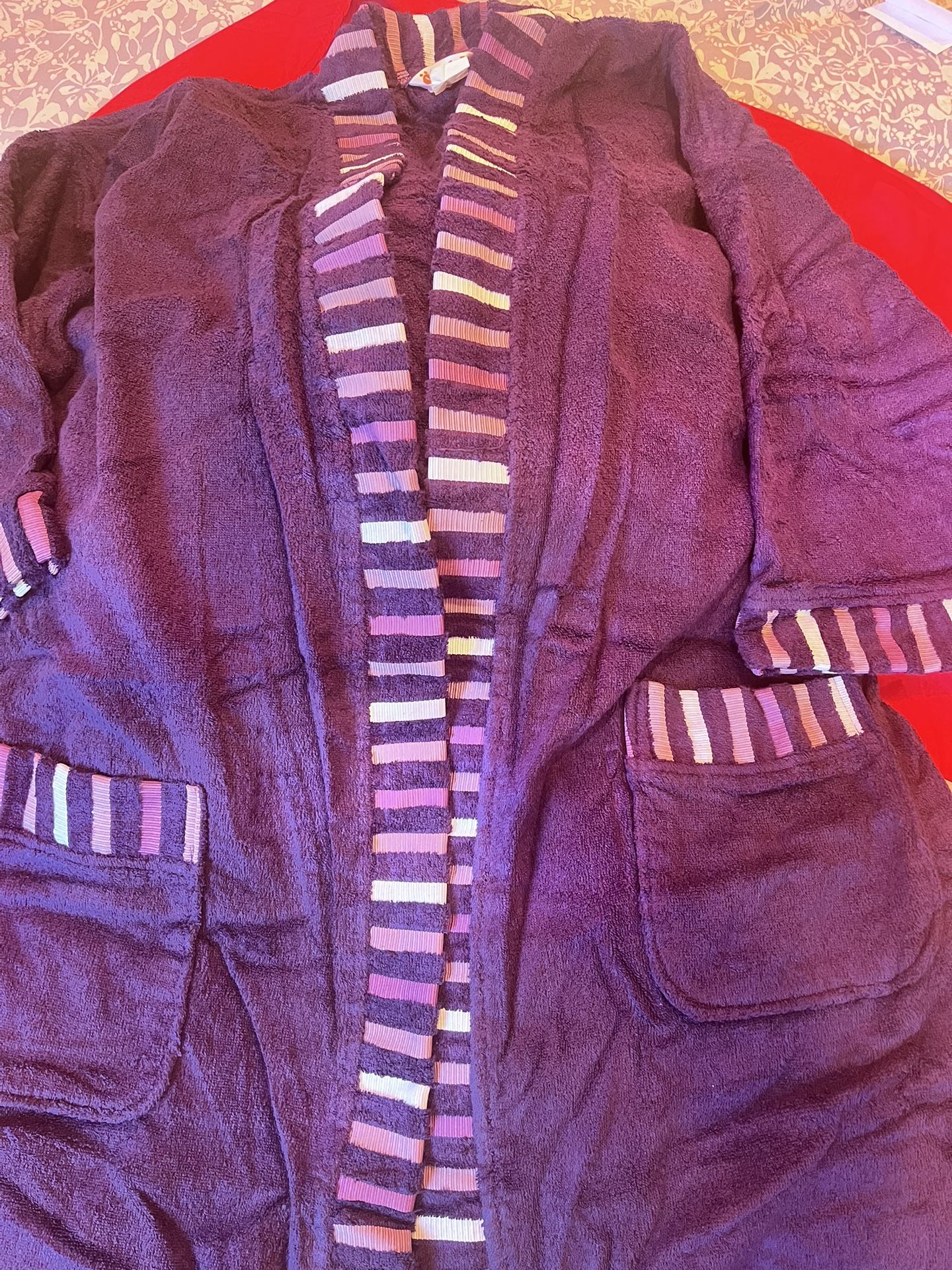 Cozy Özdilek Turkish Cotton Bathrobe - Purple Striped Kimono Style, Size L - Soft & Absorbent!