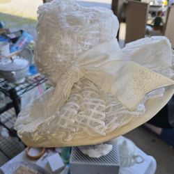 Vintage Milinary Sun Hat Champagne Colored With Bow Sash  Cathy Of Calafornia 