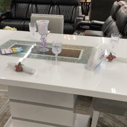 Fancy White Table With Glass And 6 Soft Chairs Was $1799 Now $1449