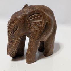 3 Inch Hand Carved Solid Wood Elephant Figurine Small Vintage Animal Decor

