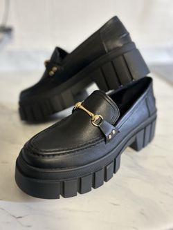 Black Leather Loafers With Black Hardware