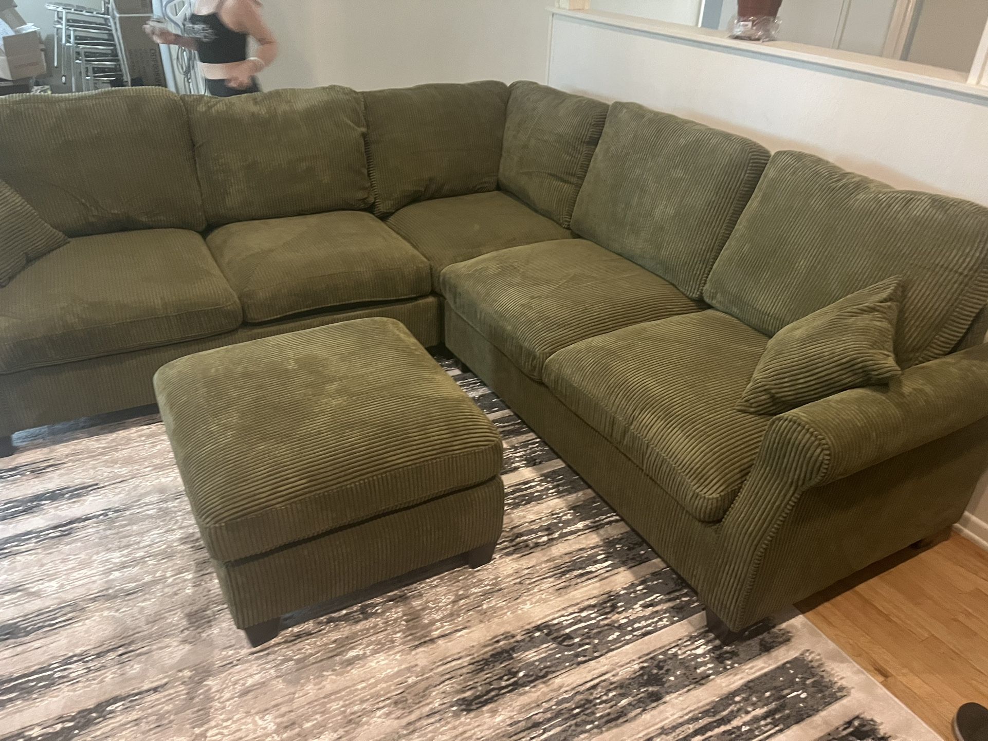 New 99x99 Sage Corduroy Sectional Couch / Free Delivery Furniture