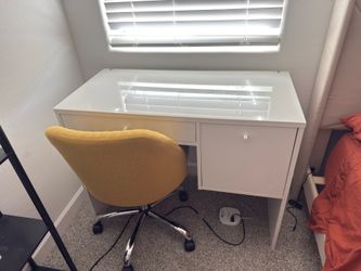 IKEA MICKE Desk and Yellow Rolling Chair