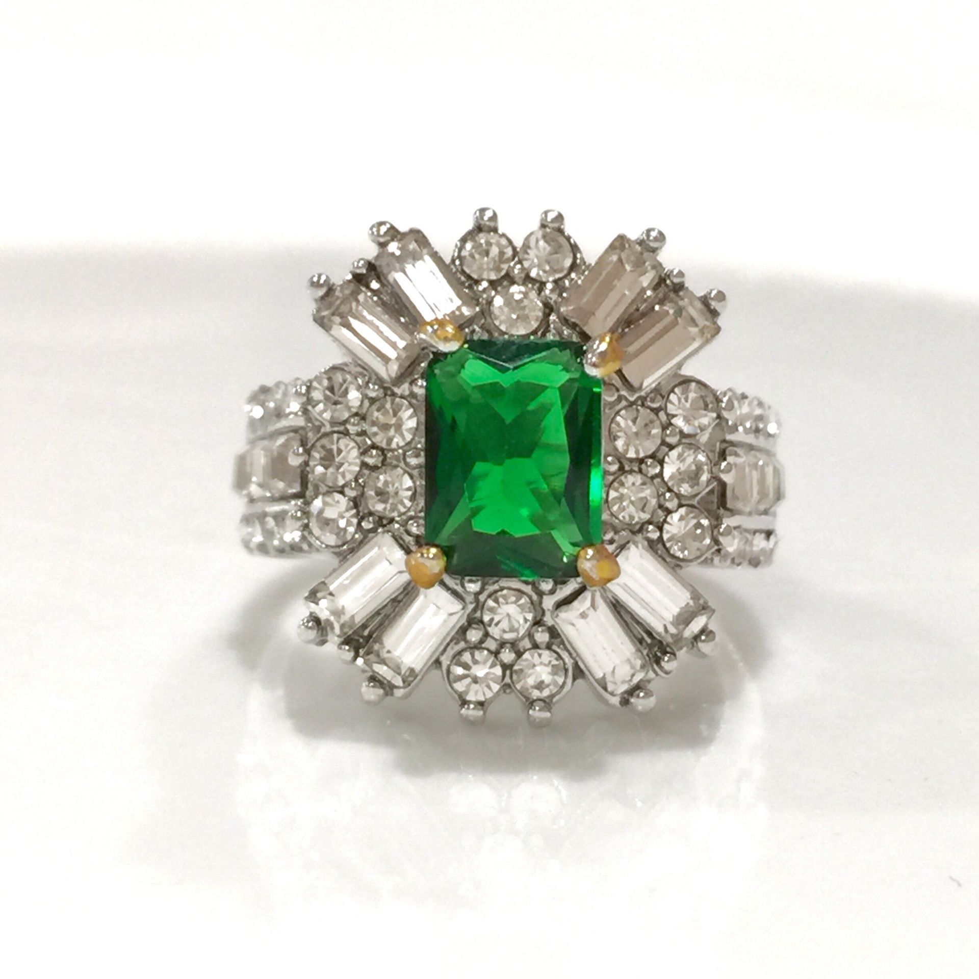 Silver princess cut emerald cz ring