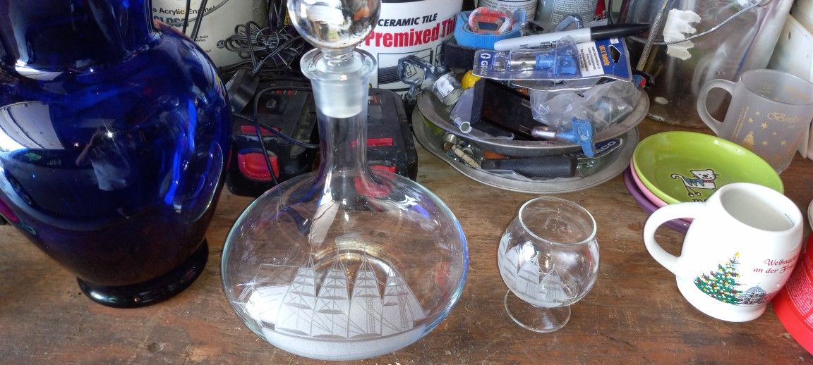 Vintage Ship Decanter And 1 Glass