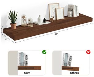 Heimlove 12 Inch Deep Floating Shelves, 48 x 12