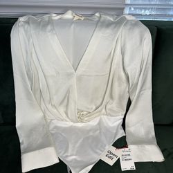 Open Edit Long Sleeve Bodysuit in Ivory - Size L