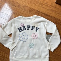 NWT girls fleece Cream Happy Sweatshirt size S 7/8