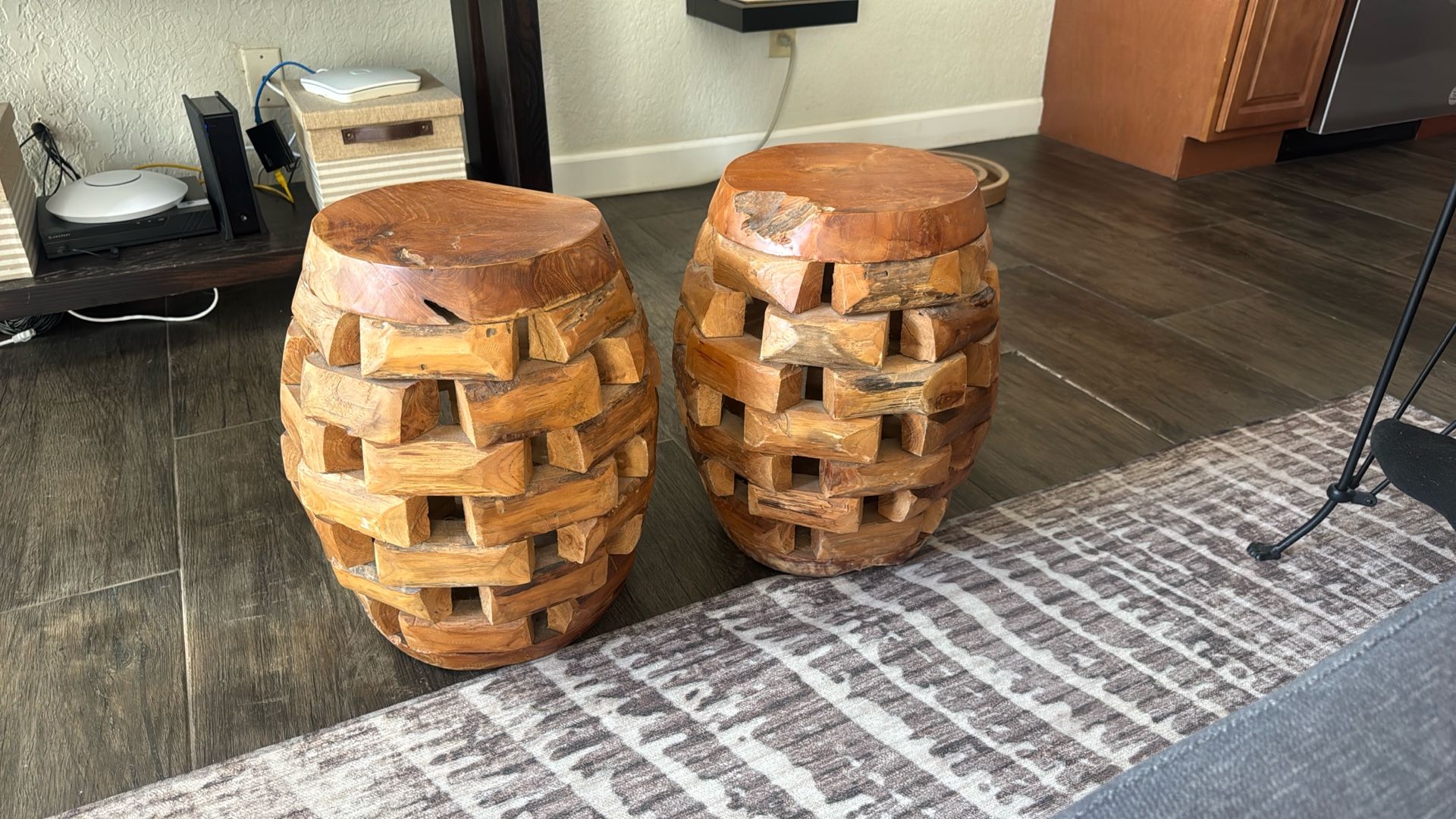 Rustic Real Wood Stool Side Table - Set Of 2