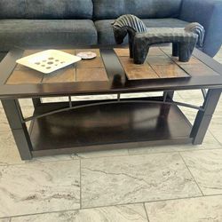 FOR SALE: Slate Tile Coffee Table with Dark Wood Frame – 