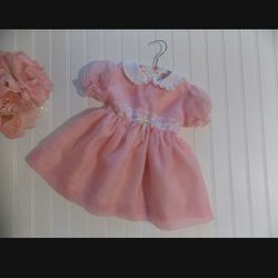 Vintage 1960's Girls size 3 Pink Sheer Party Easter Nylon Dress Lace Waist USA