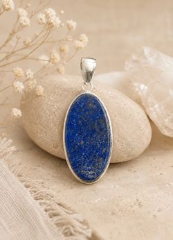 Natural Lapis Lazuli Gemstone 2.3” Silver Pendant