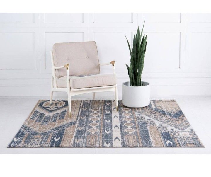 Unique LoomOregon Collection Navy/Tan 8 ft. x 8 ft. Square Area Rug