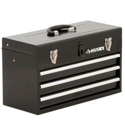 Husky 20-inch 3-Drawer Metal Portable Tool Box with Tray