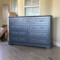 Large 9-Drawer Dresser, Rustic Wooden Chest of Drawers with Handles, Wide Storage Dresser TV Stand for Bedroom, Living Room, Hallway, Dining Room