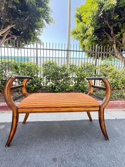 Elegant Vintage-Style Wood Bench – Upholstered Accent Settee