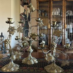 Antique 1900 French Brass Church Altar Candelabras – Estate Set of 3
