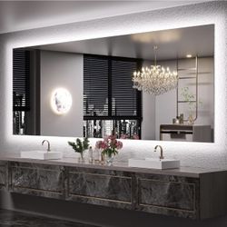 LED Backlit Mirror 96” x 36” Oversized Lighted Bathroom Mirror with UL Listed LED Driver, Large Stepless Dimmable Wall Mirror, Tempered Glass