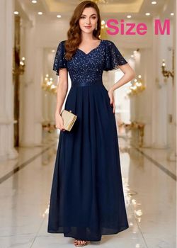 Medium Navy Blue Sequin Maxi Evening Dress Size M