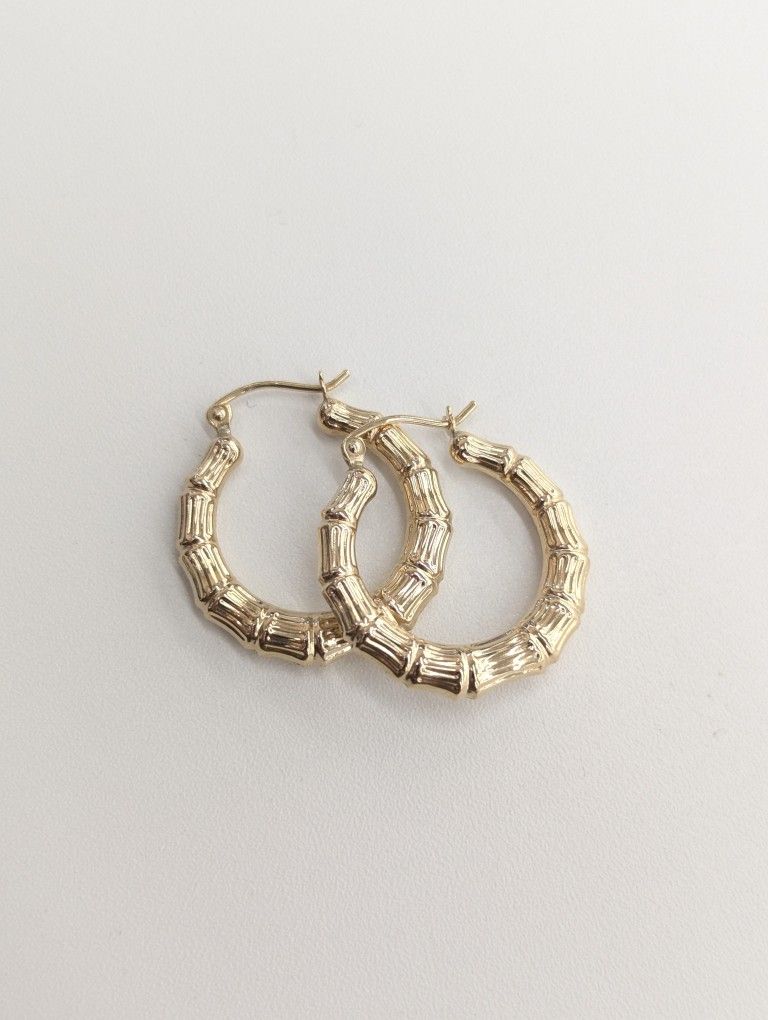 14kt Real Gold Bamboo Hoop Earring