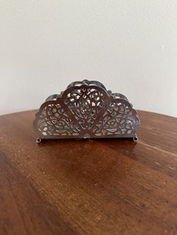Irvin Ware USA Vintage Retro Silver Chrome Filigree Napkin / Letter Holder 5x3