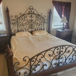 Solid Wood And Wrought-iron Kind Bedroom Set