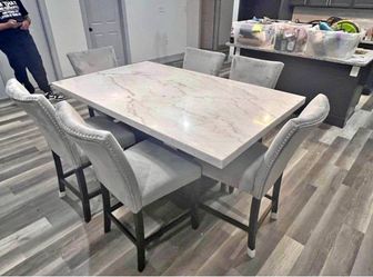 Marble Top Dining Table with 6 Chairs