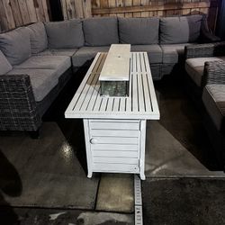 White propane fire pit