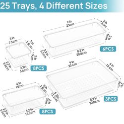 25 Piece Clear Drawer Organizer Set