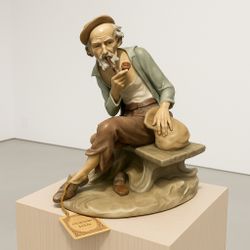 San Martino Italy 1950s Porcelain Figurine Nico Venzo Old Man W/ Pipe, 6.5x7.75”