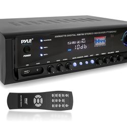 Pyle Home Audio Power Amplifier System - 300W 4 Channel Theater Power Stereo Sound Receiver Box Entertainment w/USB, RCA, AUX, Mic w/Echo, LED, Remote