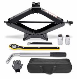 2 Ton Scissor Jack Tire Changing Kit with Lug Wrench